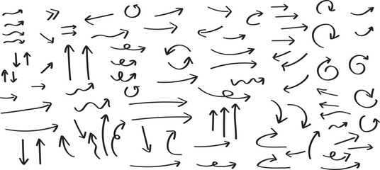 black hand drawn arrow set.Collection of hand drawn isolated arrows.Black doodle arrows
