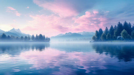 Fototapeta premium Calming lake meditation background still waters reflection, wallpaper, copy space, background