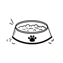 Hand drawn illustraion of pet bowl. Doodle drawing of cat's or dog's food. Vector graphic