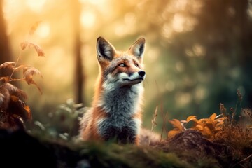 Fototapeta premium Fox in the Wild Life - Generative AI