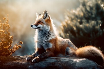 Naklejka na ściany i meble Fox in the Wild Life - Generative AI