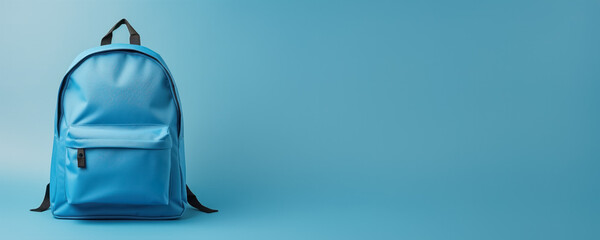 Back to school background with a blue backpack isolated on background with a place for text