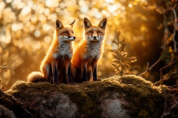 Fototapeta premium Foxes in the Wild Life - Generative AI