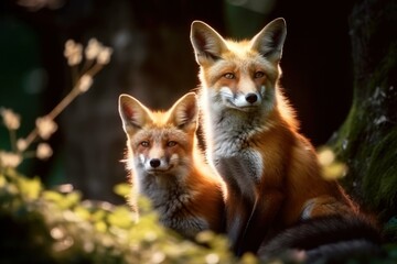 Obraz premium Foxes in the Wild Life - Generative AI