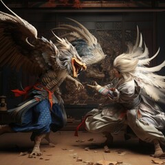 Fototapeta na wymiar A man fights an eagle