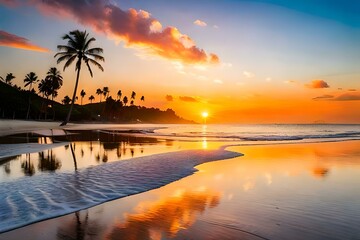 Fototapeta na wymiar sunset on the beach generated by AI 