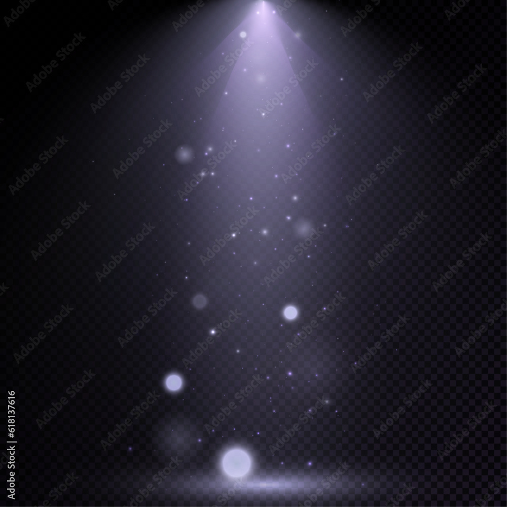 Poster Spotlight isolated on transparent background with bokeh light dust glitter effect. Vector