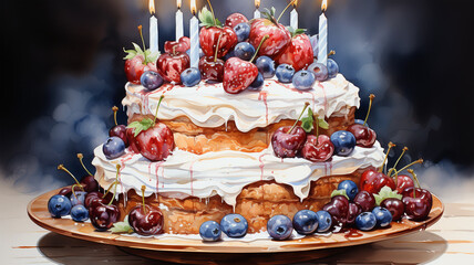 Cake of Celebration: A Sweet Treat Decorated with Fruit, Berries, and Biscuits for Any Party