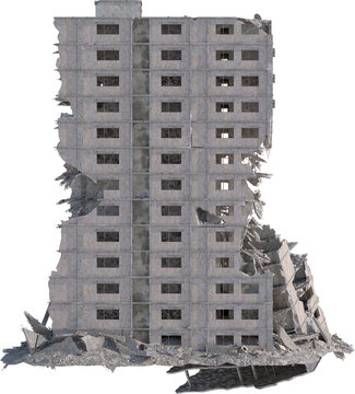 destroyed bombed building 3d render isolated