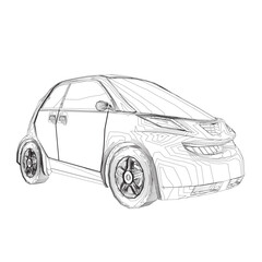 Fototapeta premium Vector flat illustration of contour small car. City car blueprint. Blank compact car template for branding or advertising. Food delivery car.