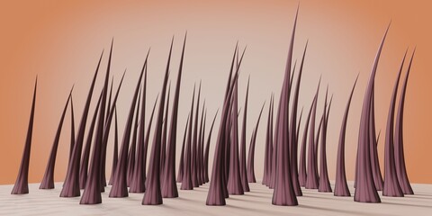 Healthy hair follicles and skin under microscope - 3D illustration
