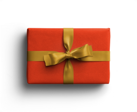 Red Gift Box with Yellow Bow and Ribbons