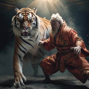 Tiger fights with man
