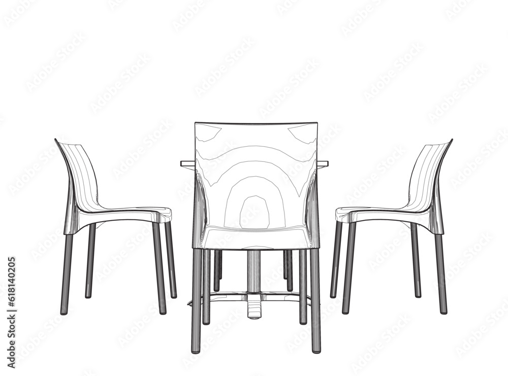 Poster contour modern round table with chairs. vector illustration. hand drawn vector line art sketch of a 