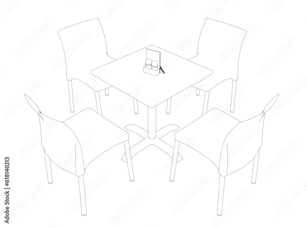 Poster contour modern round table with chairs. vector illustration. hand drawn vector line art sketch of a 