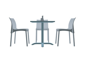 Polygonal Modern round table with chairs. Vector illustration. Vector art polygonal of a dining table with chairs. 3D.