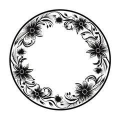 Floral Circle Botanical Frame Wreath Silhouette