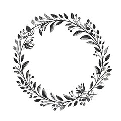 Floral Circle Botanical Frame Wreath Silhouette