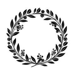 Floral Circle Botanical Frame Wreath Silhouette
