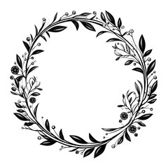 Floral Circle Botanical Frame Wreath Silhouette