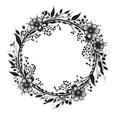 Floral Circle Botanical Frame Wreath Silhouette