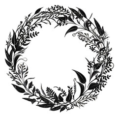 Floral Circle Botanical Frame Wreath Silhouette