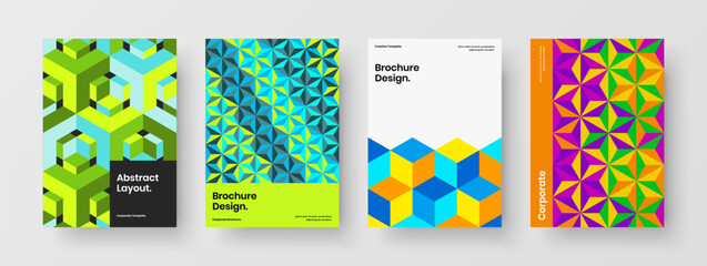 Clean geometric pattern catalog cover template collection. Bright brochure vector design layout set.