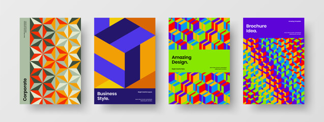 Obraz premium Clean corporate cover A4 design vector template bundle. Unique mosaic pattern front page layout collection.