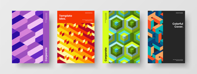 Abstract mosaic hexagons presentation concept collection. Modern leaflet design vector layout bundle.