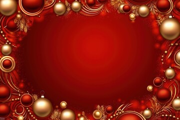Red background with christmas decoration, space to write, christmas holiday. Generative AI