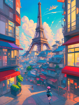 Eiffel Tower pencil drawing. AI generated illustration