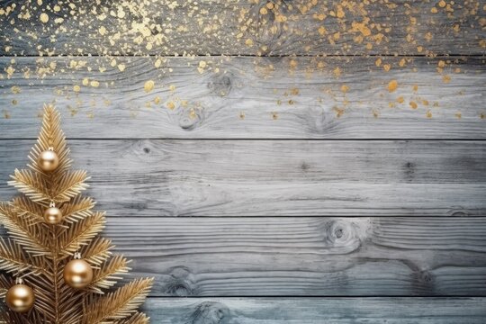 Wooden background with christmas decoration, space for writing, christmas holiday concept. Generative AI