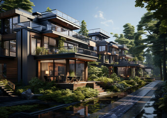 Fototapeta premium Green Energy Panels in Residential Area