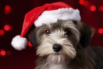 Cute dog with santa claus hat, christmas holiday concept. Generative AI