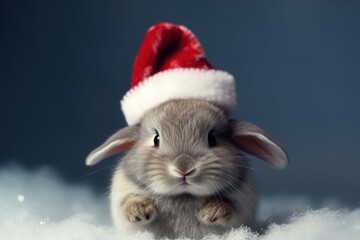 Rabbit in Santa Claus hat, Christmas holiday concept. Generative AI