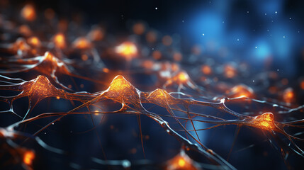 close up of luminous and colorful neurons cells, connections in the brain, Generative AI