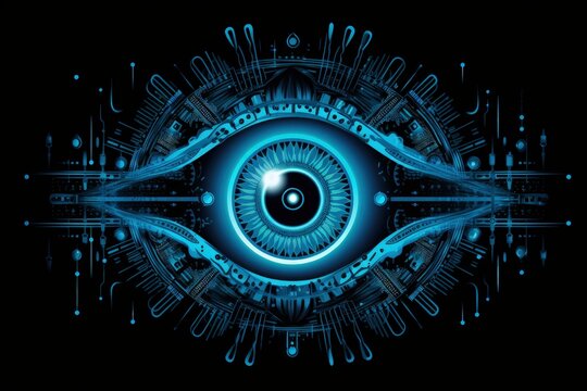 Robotic eye, technology and artificial intelligence concept, digital illustration. Generative AI