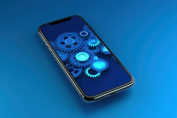 Gears on mobile screen, concept of ingenuity and creativity. Generative AI