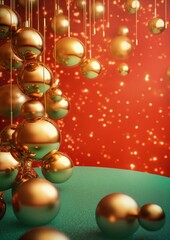 Red background with christmas decoration, christmas holiday. Generative AI