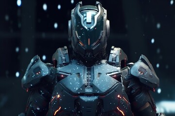 Space soldier with technological armor, fiction concept. Generative AI