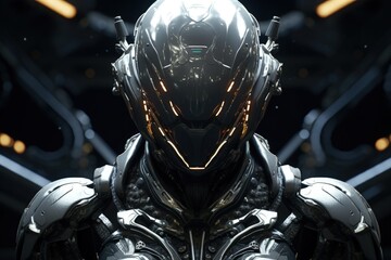 Space soldier with technological armor, fiction concept. Generative AI