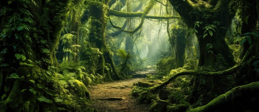 Enchanted forest, fantasy concept, digital illustration. Generative AI