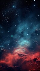 Fototapeta na wymiar Deep space sky with stars red and cyan color ambience ultra realistic photo. Wallpaper for phone, tablet, vertical orientation.