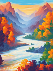 Obraz na płótnie Canvas Highland river landscape. AI generated illustration