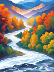 Highland river landscape. AI generated illustration