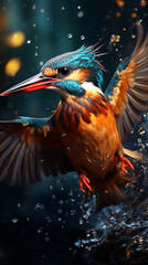 Dynamic Wildlife Encounter: Kingfisher Catching Fish in Cinematic Lighting , generated by IA 