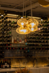 Lamps in pub interior, bar or restaurant