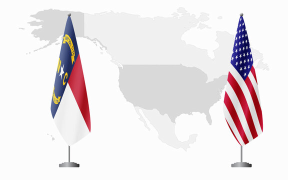 North Carolina US and USA flags for official meeting