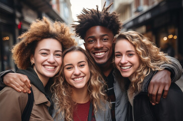 Portrait of a group of smiling multiracial people,  AI generation