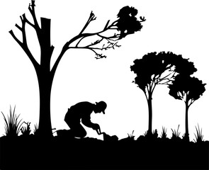 Planting tree illustration silhouette